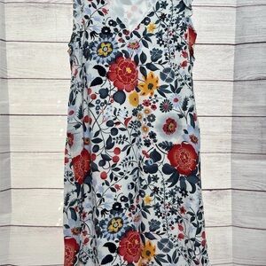 LOFT Floral V-Neck Mini Dress - Red and Yellow